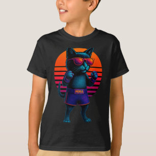 Retro Cat With MMA Gloves Fighting Cage Fighter T-Shirt