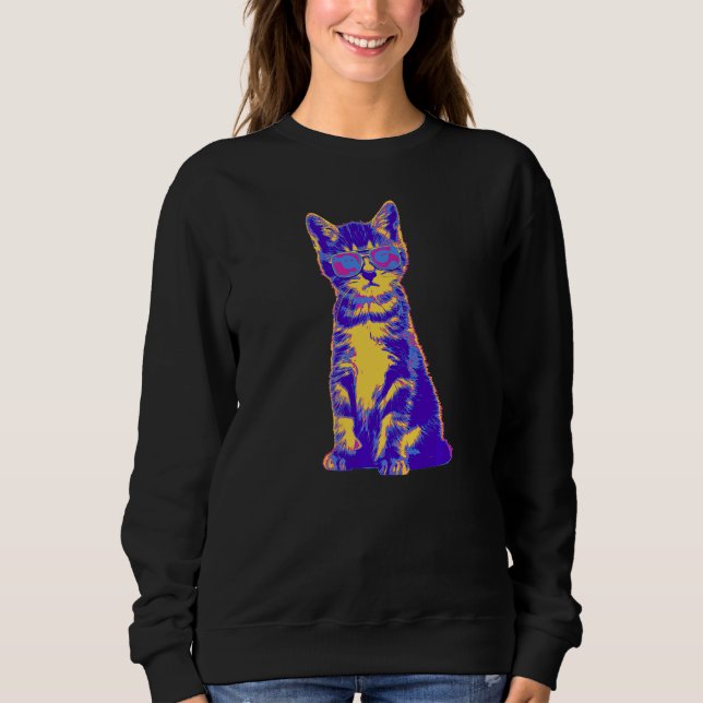 Retro Cat With Pilot Sunglasses Vintage Illustrati Sweatshirt (Front)