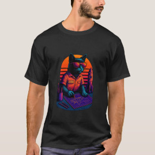 Retro Cat With Rocket Space Skills Aerospace Engin T-Shirt