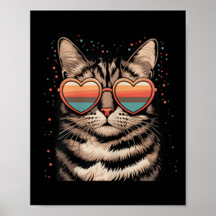 Retro Cat With Sungles Heart Love Cute Cat Valenti Poster