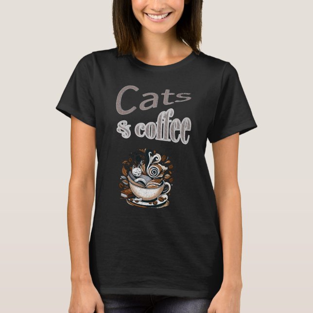 Retro Cats and Coffee T-Shirt (Front)