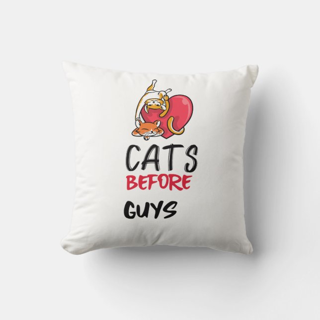 Retro Cats Before Guys Funny Cat Quote Tee Cushion (Front)