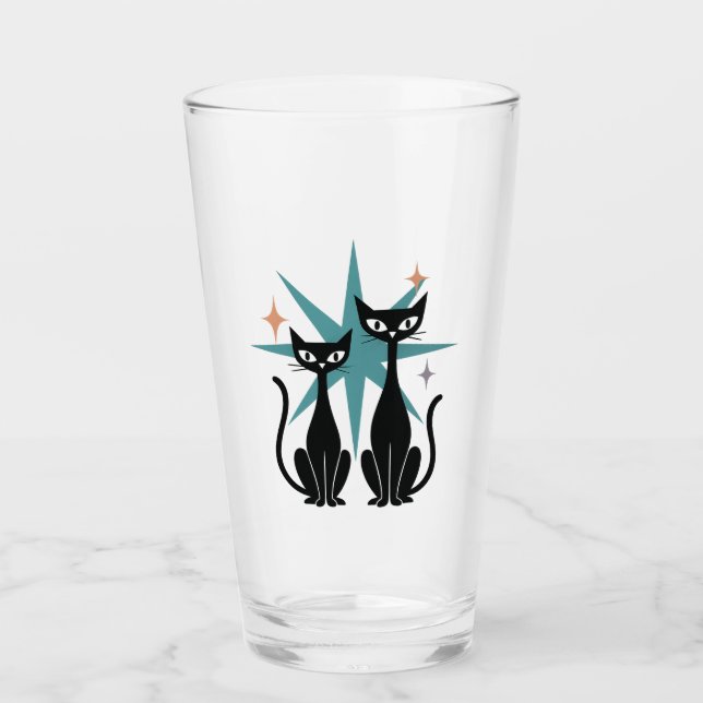 Retro Cats Blue Atomic Starburst Glass | Mid-Centu (Front)