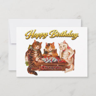 Retro Cats Checkmate Playing Chess Happy Birthday Card
