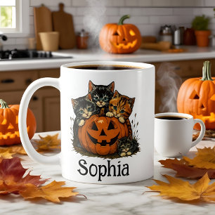 Retro Cats Halloween Mug   Spooky Season Coffee 