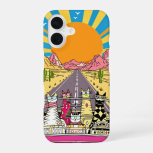 Retro Cats on Vacation Take a Road Trip iPhone 16 Case