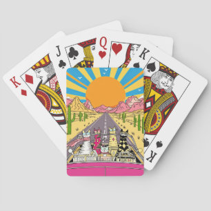 Retro Cats on Vacation Take a Road Trip Playing Cards