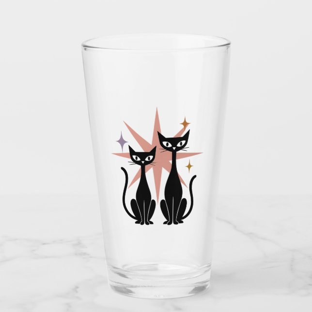 Retro Cats Pink Atomic Starburst Glass | Mid-Centu (Front)