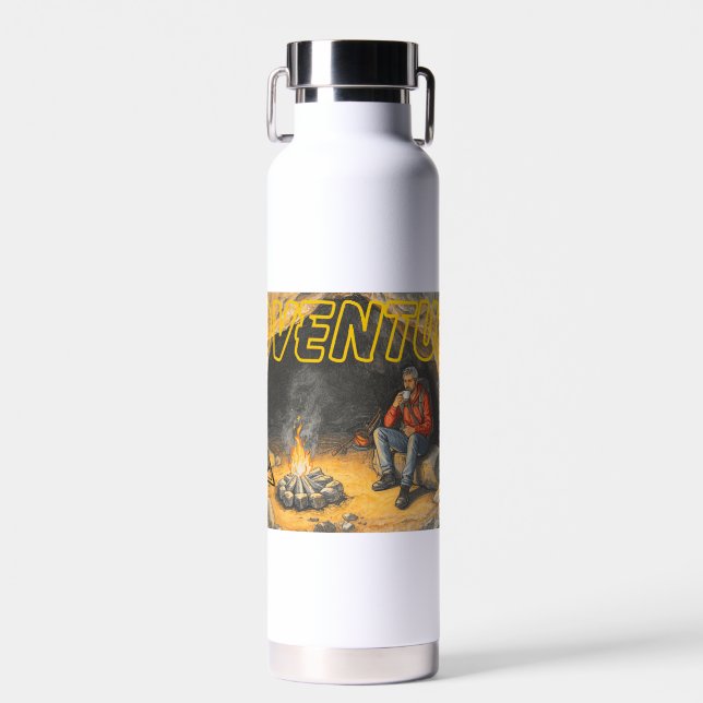 Retro Cave Camping Adventure Compass Travel Mug Water Bottle (Front)