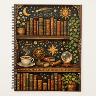Retro celestial bookshelf book coffee lover planner