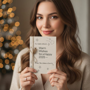 Retro Celestial Constellation Warm Wishes New Year Card