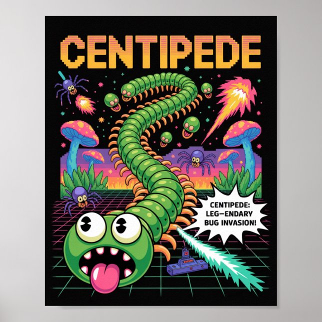 Retro Centipede Arcade Pixel Poster (Front)