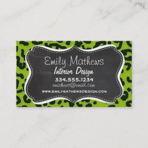 Retro Chalkboard; Apple Green Leopard Animal Print Business Card
