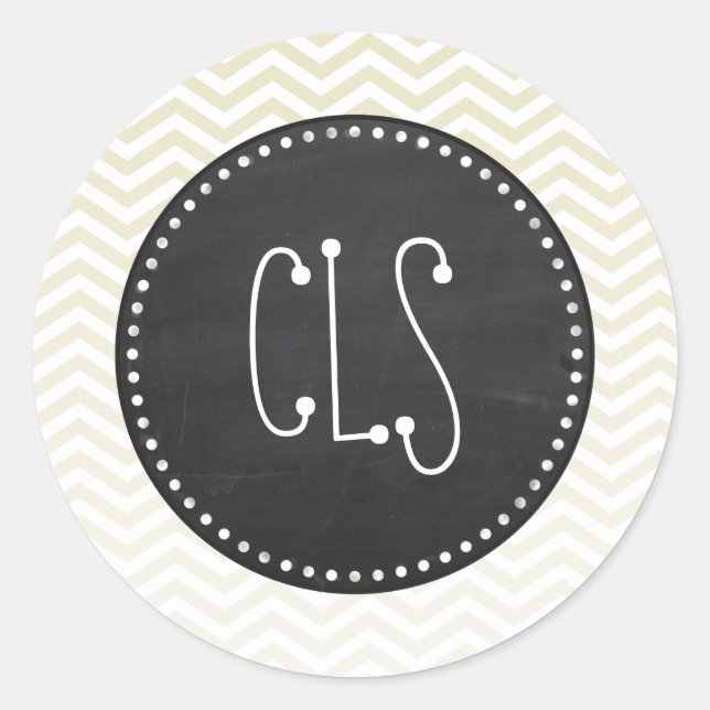 Retro Chalkboard; Beige Chevron; zig zag Classic Round Sticker (Front)