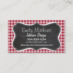 Retro Chalkboard; Carmine Red Gingham; Chequered Business Card