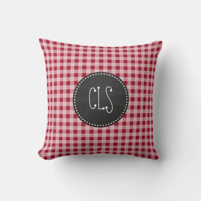 Retro Chalkboard; Carmine Red Gingham; Chequered Cushion (Front)
