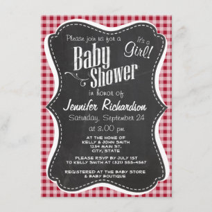 Retro Chalkboard; Carmine Red Gingham; Chequered Invitation