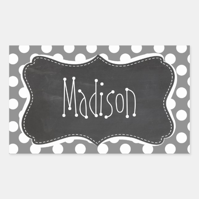 Retro Chalkboard; Dark Grey Polka Dots Rectangular Sticker (Front)