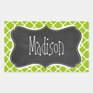 Retro Chalkboard look; Apple Green Quatrefoil Rectangular Sticker
