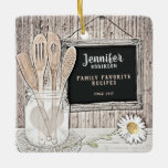 Retro Chalkboard, Mason Jar and Daisy Ceramic Ornament<br><div class="desc">Add a name and more to personalise this charming kitchen design featuring a chalkboard,  vintage mason jar,  wood utensils and a daisy.  Great for people who love to cook. Artwork by Amelia Carrie.</div>