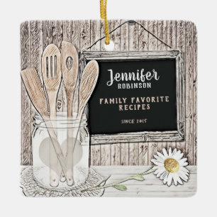 Retro Chalkboard, Mason Jar and Daisy Ceramic Ornament