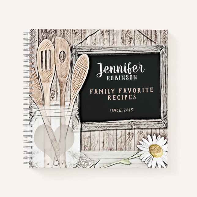 Retro Chalkboard, Mason Jar and Daisy  Notebook (Front)