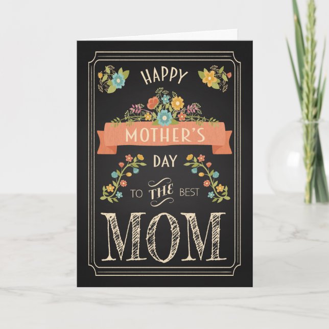 Retro Chalkboard Mother’s Day with Flowers Card (Front)
