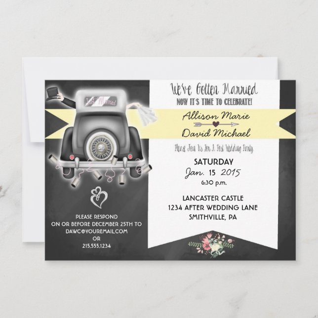 Retro Chalkboard Post Wedding Party Invitation (Front)