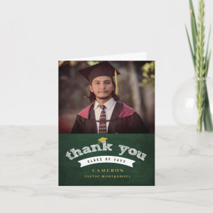 Retro Chalkboard Sketch Photo Graduation Cap Grad Thank You Card
