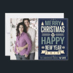 Retro Chalkboard Typography Christmas Photo Holiday Card<br><div class="desc">Rustic retro chalkboard style dark blue background and bright retro typography with custom year number and family name . Add your favourite family photo or pet's or baby's first holiday picture then customise the text. Modern cheerful way to send happy winter holiday greetings to all your friends and loved ones...</div>