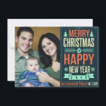 Retro Chalkboard Typography Christmas Photo Holiday Card<br><div class="desc">Rustic retro chalkboard style dark green background and bright retro typography with custom year number and family name . Add your favourite family photo or pet's or baby's first holiday picture... then customise the text. Modern cheerful way to send happy winter holiday greetings to all your friends and loved ones...</div>