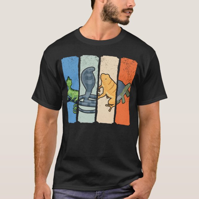 Retro Chameleon Snake Frog Turtle Reptile Lover T-Shirt (Front)