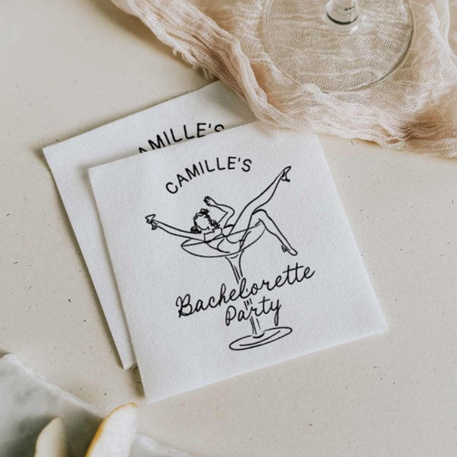 Retro Champagne Bachelorette Party Invitation Napkin (Retro Glam Bachelorette Party Paper Napkins)