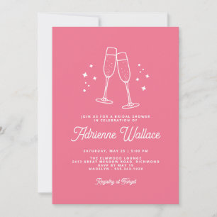 Retro Champagne Hot Pink Bridal Shower Invitation