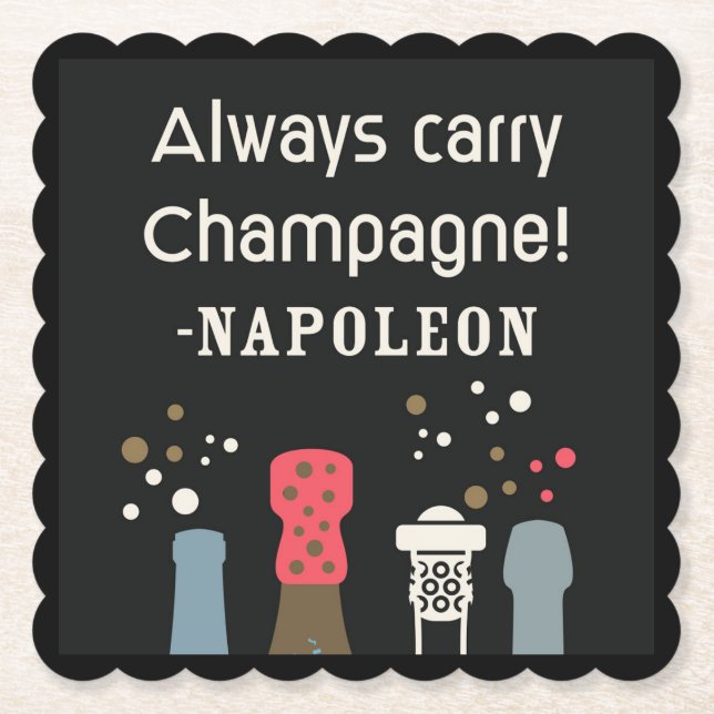 Retro Champagne Napoleon Quote Cute French Gourmet Paper Coaster (Front)