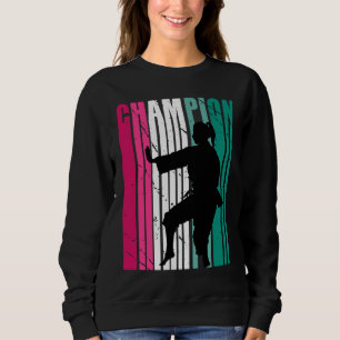 Retro Champion Of Karate Silhouette Colorful Teal  Sweatshirt