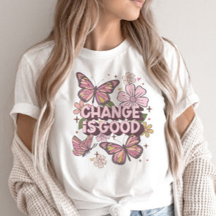 Retro Change Is Good Floral Daisy Butterfly T-Shirt