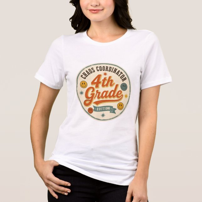 Retro Chaos Coordinator 4th Grade Teacher Tri-Blend Shirt (Front)
