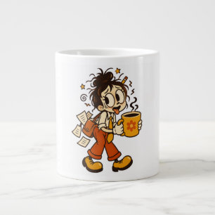 Retro Chaotic Office Girl with Coffee Sticker Large Coffee Mug