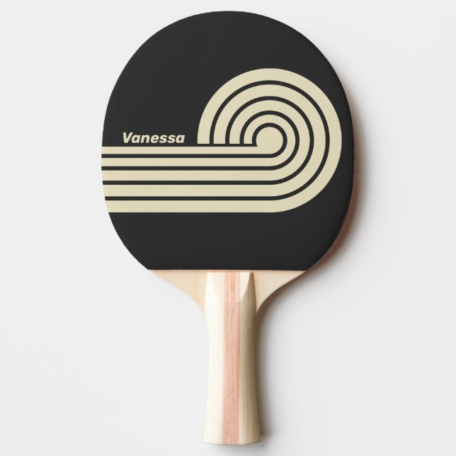 Retro Charcoal Dual Curl Stripes with Name Ping Pong Paddle (Front)