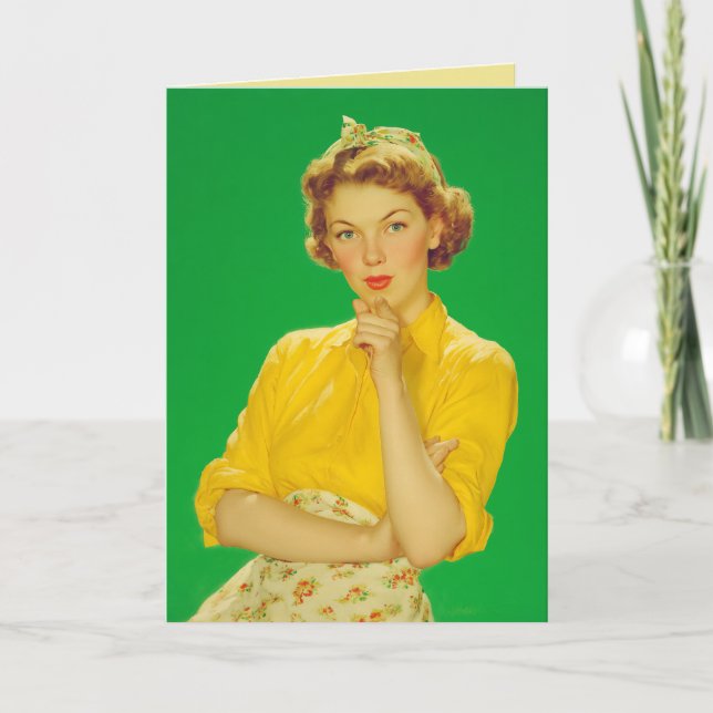 Retro Charm Bright Confident Woman Card (Front)