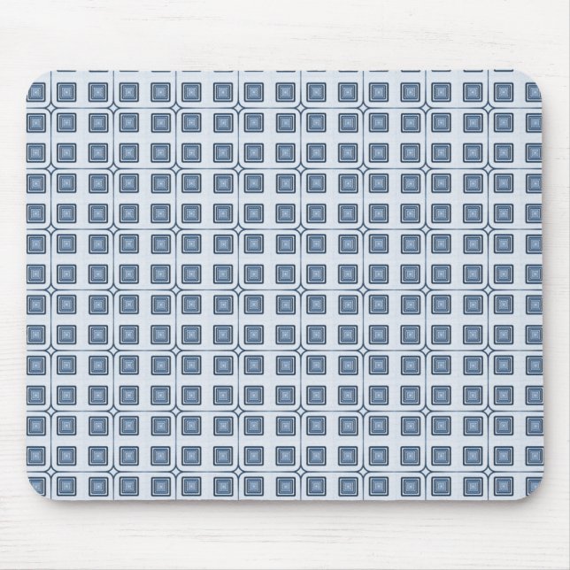 Retro Charm Squares Mousepade, Navy Blue Mouse Pad (Front)