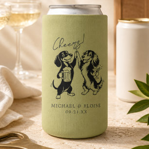 Retro Chartreuse Dachshund Wedding Favour Seltzer Can Cooler