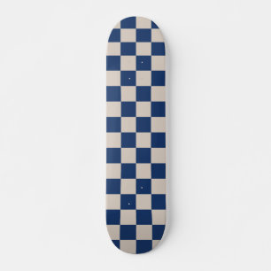 Retro Check Checkerboard Pattern in Blue and Beige Skateboard