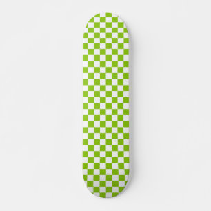 Retro Check Chequerboard Pattern in Lime Green Skateboard