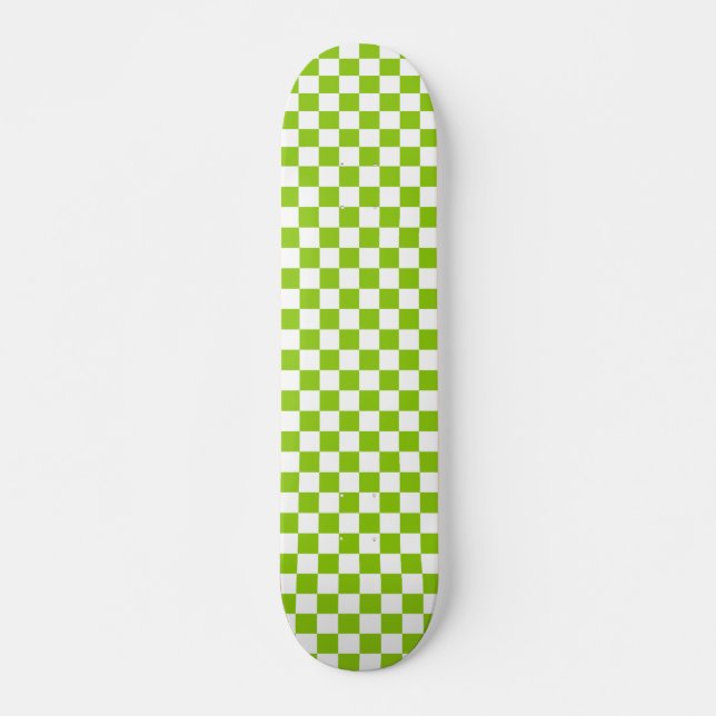 Retro Check Chequerboard Pattern in Lime Green Skateboard (Front)