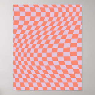 Retro Check Pattern Lilac And Orange Chequerboard Poster