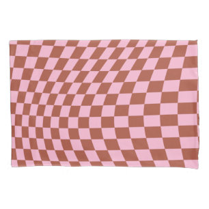 Retro Check Pattern Pink And Brown Checkerboard Pillowcase