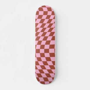Retro Check Pattern Pink And Brown Chequerboard Skateboard