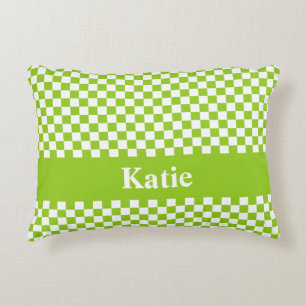 Retro Check Personalized Pattern in Lime Green Decorative Cushion